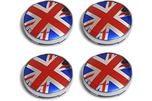 PTDecals Set of 4pcs 60mm Silver Wheel Center Hub Caps Rim with England UK Flag Sticker for Vehicle Auto Car Covers