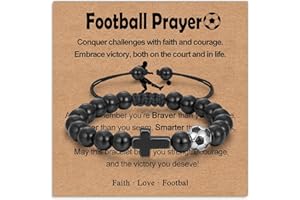 Twutqel Football Gifts for Boys, Adjustable Woven Football Cross Bead Bracelet, 13th 16th Birthday Baptism Christening Christmas Football Jewellery Gifts for Son Grandson Nephew Brother Team