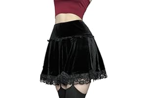 DINGJIUYAN Goth Halloween Skirt Gothic Vintage Lace Velvet Emo Alt Skirt Grunge High Waist A Line lace Mini Skirt