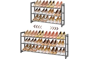 ‎FAVOOSTY FAVOOSTY 3 Ebenen Schuhregal Metall Ausziehbares Grau, Verstellbar Platzsparend, Shoes Rack, Robustes Schuhständer für Eingangsbereich, Schlafzimmer