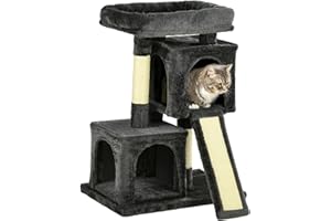 PawHut Cat Tree for Indoor Cats 83cm Cat Scratching Post Scratch Board Kitten Tower Climbing Frame Black