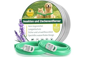 PUCIUUA 2 Pcs Floh Zeckenhalsband für Katzen & Hunde | Bis zu 16 Monate Langzeitschutz | Natürlicher Floh- und Zeckenschutz | Wasserdichter Verstellbares (Grün, Universal)