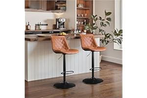 STOOLINK Lot de 2 Tabouret Bar, Chaise de Bar en Cuir Microfibre, Tabouret Cuisine Pivotant avec Repose-Pieds, Chaise Haute Bar Reglable en Hauteur, Siège Bar pour Bar, Cuisine-Marron Whiskey