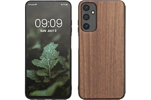 kwmobile Carcasa Compatible con Samsung Galaxy A05s Funda - Funda Dura de Madera con Bumper de TPU - marrón Oscuro