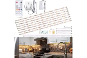 WOBANE Under Cabinet LED Lighting kit,8 * 50cm LED Strip Lights with Remote Control Dimmer and Adapter,Dimmable for Kitchen Cabinet,Counter,Shelf,TV Back,Showcase,2700K Warm White,1900lm,Timing,12V