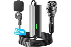 Zyncove Ladekabel Elektroauto Typ 2 Schuko: 3,68kW [1-phasig, 8m, 16A] Mobile Wallbox Ladestation Mit LED-Anzeigelampe, EV Charger Ladegerät für Model 3/Y, Enyaq, ID.3, ID.4, Q4 und Anderen PHEVs/EVs