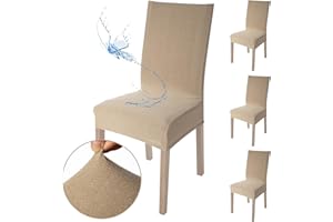 Viste tu hogar Pack 4 Funda Silla con RespaldaComedor y Hogar de 45 a 55 CM, 100% Poliéster, Impermeable, Fácil de Instalar y Limpiar, Diseño Jacquard, Camel