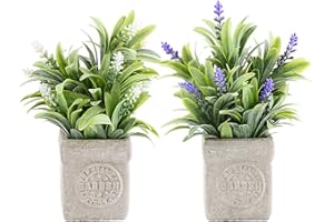 VINFUTUR 2 Pz Piante Artificiali in Vaso Piante Finte Lanvanda con Vasi Decorazione da Interno e Esterno Casa Davanzale Cucina Scrivania