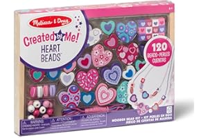 Melissa & Doug Juego de cuentas de madera corazones para hacer collares, Cuentas para hacer joyas, pulseras de amistad, Juego creativo, Regalo para niñas y niños de 4, 5, 6 años