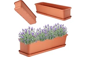 KADAX Skrzynka na kwiaty, 60 cm, terakota z podstawką, skrzynka balkonowa z tworzywa sztucznego, do użytku wewnątrz i na zewnątrz, doniczka na balkon, taras, parapet