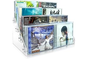 PHILBINDEN 4Tier Clear Acrylic CD Holder Cascading CD Storage Rack,DVD/CD Display Rack & Vinyl Record Storage Stand Holds up to 32 Standard CD Cases for Media Shelf Storage and Organization (clear, Large size)