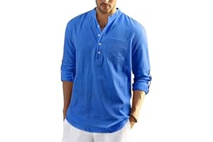 Enlision Hommes Chemises en Lin Solid Henley Shirts Casual Manches Longues été Mao Chemise de Plage Classique