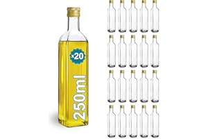 Espirito Rebelde Lot de 20 bouteilles carrées 250 ml avec couvercles Bouteilles d'huile et de vinaigre