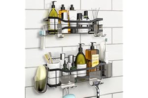 OETAMS Mensola Doccia Senza Foratura, 2 Pezzi Mensole Bagno Adesive, Anti-Ruggine Portaoggetti Doccia, Acciaio Inox Porta Shampoo Organizer Doccia Nero