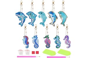 Kinsinder 10Pcs 5D DIY Diamond Art Painting Keychain Kit, Full Drill Rhinestone Painting Key Chains Pendant for Women Purse Backpack Handbag Accessories Decor (Dolphin + Seahorse)