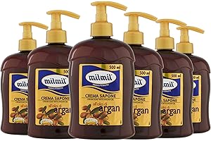 Milmil Sapone Liquido Crema Sapone, Fragranza Olio di Argan, Dermatologicamente Testato - 6 x 500 ML