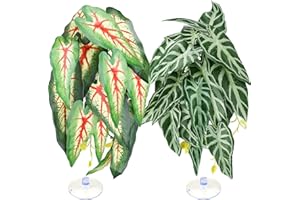 QUOZUO 2 Pack Reptile Plants for Terrarium, Artificial Leaves Habitat Decorations with Suction Cups, Terrarium Hanging Vines Plants for Bearded Dragons Lizards Snake Geckos Frogs