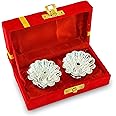 BENGALEN Silver Plated Diya with Red Velvet Gift Box Flower Dia Pooja Items Diwali Decoration Puja Gifts Handmade Oil Lamp Traditional Indian Deepawali Gift Items
