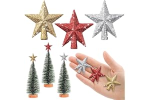 YUYWWAN 6 cm Estrella Árbol de Navidad Pequeño, 3 Piezas Mini Estrellas para Arbol de Navidad, Mini Topper Árbol para Adorno Punta Arbol Navideñas (6cm-Brillo: Rojo Oro Plata)