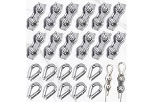 N\A Weploda 24 Pièces serre cable acier 3mm, serre cable inox, tendeur cable inox, Pour la fixation d'auvent de corde à linge (12 * dé à coudre, 12 * clip duplex)