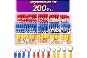 200 PCS Ring Terminals, ANVINKU 0.5-6.0mm² Ring Crimps Terminals Connectors, Insulated Ring Terminals, Crimp Connectors for Automotive Repairs