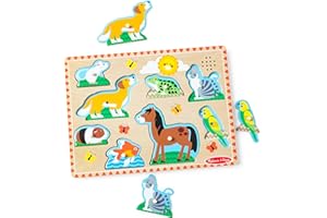Melissa & Doug Pets Sound Puzzle – 8-Piece Wooden Peg Puzzle with Light-Activated Animal Sounds – Interactive Learning Toy for Kids Age 2 and Up