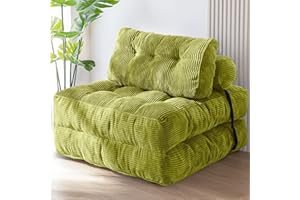 MAXYOYO Sofá cama plegable convertible con cojín y respaldo, silla portátil, cómodo para el suelo, para sala de estar y dormitorio, verde