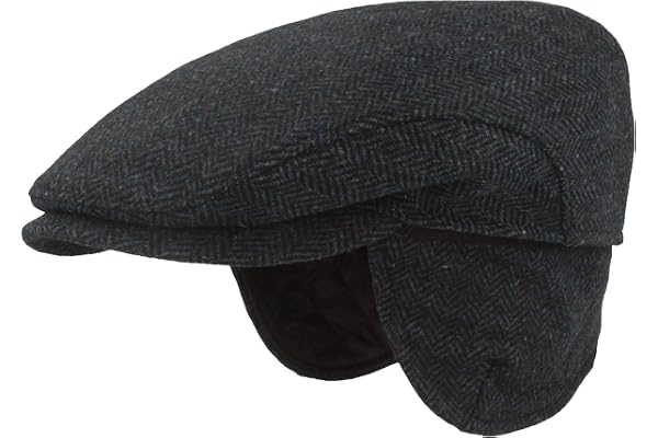 Breiter Casquette Plate d'hiver pour Homme avec Cache-Oreilles - 100% Laine - avec Protection des Oreilles Rabattable - Doux pour la Peau et Confortable