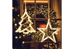Jsdoin Stern Weihnachtsbaum Weihnachtsbeleuchtung, LED Weihnachtsdeko Fenster Lichter, Beleuchtet mit Batteriebetriebene, Timer, Lichterkette für Weihnachten Deko, Balkon, Party, Hochzeit(Warmweiß)