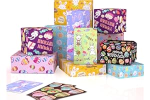 HBELL 8 Blatt Ostern Geschenkpapier 8 Designs Osterei Hase Geschenkpapier Cartoon Art buntes Ostern Geschenkpapier für Frühling Urlaub Ostern Party Geschenk wickeln DIY Craft
