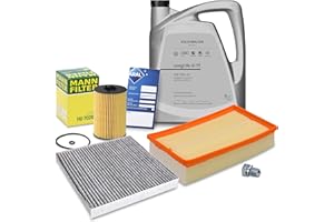 BESTPRICE Inspektionspaket Filterset mit 1x Ölfilter; 1x Luftfilter; 1x Innenraumfilter (Aktivkohle); 1x Ölablassschraube mit Dichtring; 1x Motoröl 0W-30 VW SAEI LongLife 3 FE 5 l; 1x Ölwechselanhänge