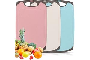 AOBOPLE 3-Piece Chopping Board Set, BPA-Free Kitchen Thick, Plastic Chopping Board with Non-Slip Rubber Feet & Deep Juice Groove & Hanging Hole for Fruit/Vegetables/Meat