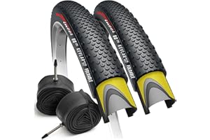 Fincci Gravel Pneus 700 x 38c avec Protection Anti Crevaison 1mm - Paire Pliable Tire 28 x 1.5 Pouces avec 2X Chambre a Air 40-622, 30 TPI pour Tournée & Électrique & Route & Hybrid & VTT Velos