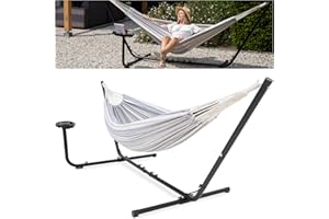 Vita5 Hamac sur Pied Exterieur pour des Heures de Détente, Hamacs 2 Personnes avec Toile en Coton, Support Portable et Solide en Acier revêtu, Extérieur ou Intérieur, Sac Transport Inclus