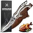 SWYSH Professional Kitchen Scissors with Leather Sheath – Poultry Shears for Meat Fish Veggies & More – Heavy Duty Kitchen Shears – Sharp Meat Cooking Scissors with Ergonomic Handle & Comfortable Grip