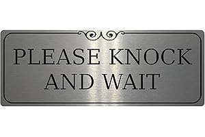 XTRA-PRINT 243 PLEASE KNOCK & WAIT Metal Aluminium Door Sign Plaque House Office Gate Wall (120x40mm., Brushed Silver)