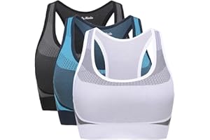 Comfy Mode Damen Sport BH, Bustier ohne Bügel, Push up, gepolstert für Fitness und Yoga, Mit Rueckenfrei, Große Größen S-XXXL 3er-Pack