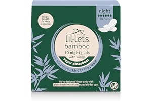 Lil-Lets Bamboo Night Pads X 10, Unscented Night Pads with Night Absorbency, with Wings, Plant Based Materials, Contains Sustainable Bamboo, for Heavy - Very Heavy Flow
