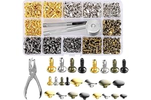 GIGIIS GIIS Rivetto in Pelle 480 Set Doppio Testa Borchie Metalliche Tubolari Rivettate 3 Formati Rivetti di Pelle Doppio Tappo Tubolare Rivettato con 3 Pezzi Strumento di Fissaggio e Punch Pinze