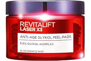 L'Oréal Paris Revitalift Laser X3 Anti-Agge Peeling Pads, z wysokimi dawkami kwasu glikolowego, łagodzi zmarszczki i zapewnia równomierną skórę, 30 płatków