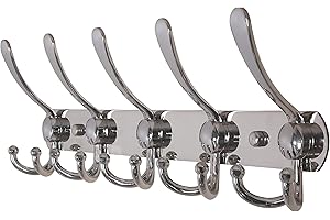 Dseap Coat Rack Wall Mounted - 5 Tri Hooks, Heavy Duty, Stainless Steel, Metal Coat Hook Rail for Coat Hat Towel Purse Robes Mudroom Bathroom Entryway,Chromed
