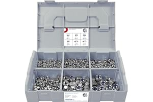 FRANTOS L-BOXX Mini DIN 985 Sicherungsmuttern Sortiment, M4 bis M12 605 tlg. (Edelstahl A2) - selbstsicherende Sechskant Muttern Stoppmuttern Set