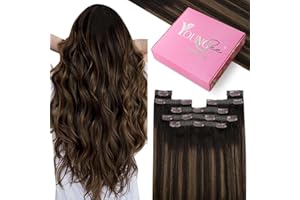 YoungSee Clip in Hair Extensions Real Human Hair Brown 12inch 80g 7pcs Clip in Hair Extensions Dark Brown Mix Medium Brown Balayage Clip in Real Extensions for Women Short Straight Invisible