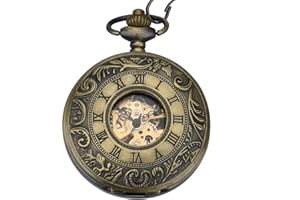 KZKR Montre de poche mécanique dorée et argentée pour homme et femme avec chiffres romains gravés Doré