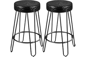 Yaheetech Barstools Set of 2 Bar Chairs Counter Stools Kitchen Chair Dining Stools Faux Leather Seat Round Backless Bar Breakfast for Home, Black