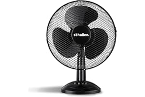 Schallen Home & Office Electric 12" 3 Speed Electric Tilt Oscillating Worktop Desk Table Air Cooling Fan (Black)