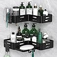 Daoun Corner Shower Caddy, Shower Shelf No Drilling, Bathroom Storage with Razor Holder for Shower and 2 Hooks, Shower Organiser(Black)