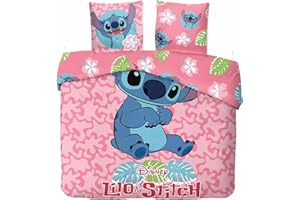 ARLIS Parure Housse de Couette Stich Disney - 1 Housse de Couette + 2 taies d'oreiller - 100% Coton (240 X 220 cm, Parure de lit Stitch - B)