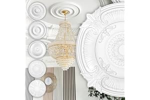 HEXIM Perfect Stuckrosette aus PU hartschaum - Deckenrosette weiß, Zierelement, Stuck (B3096, Ø 775mm) Wanddeko Wohnzimmer Decke Polyurethane rund