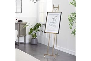 Deco 79 Metal Large Free Standing Adjustable Display Stand 3 Tier Easel with Chain Support, 16" x 19" x 57", Gold